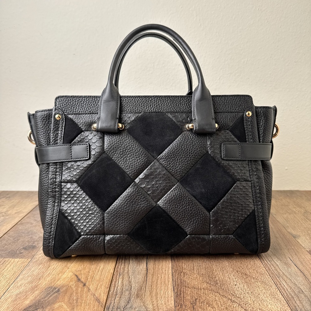 Coach Swagger in Patchwork Pebble Leather Satchell Handbag Black Gold Hardware - Picture 2 of 16